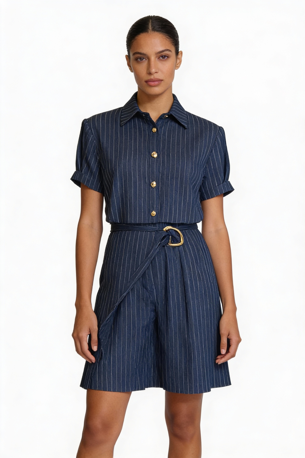 Pinstripe Button-Down Short Set