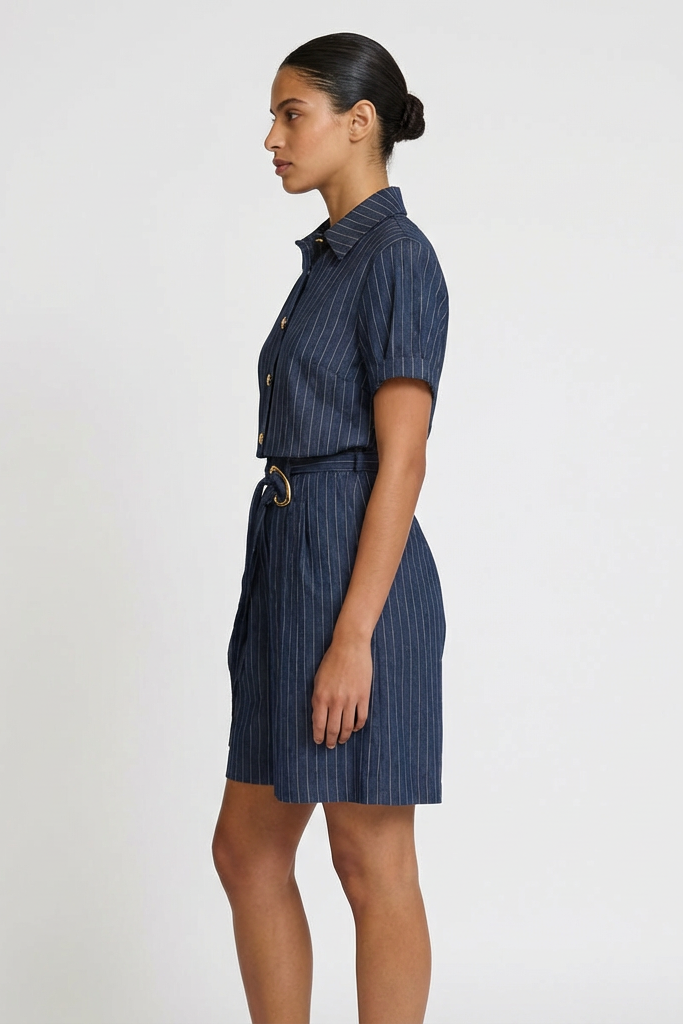Pinstripe Button-Down Short Set
