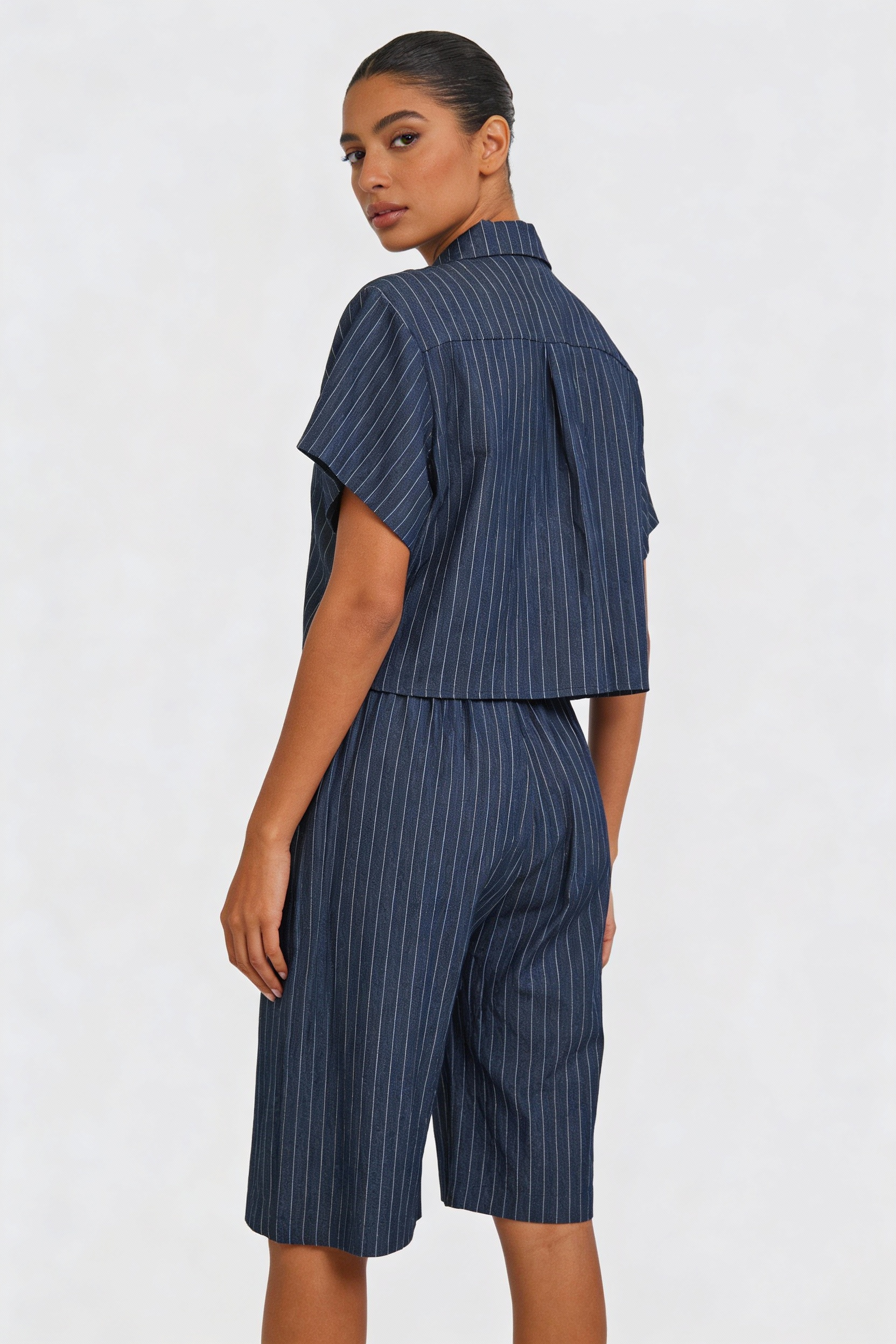 Pinstripe Button-Down Short Set