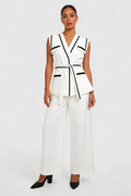 Contrast Trim Belted Vest & Pant Set