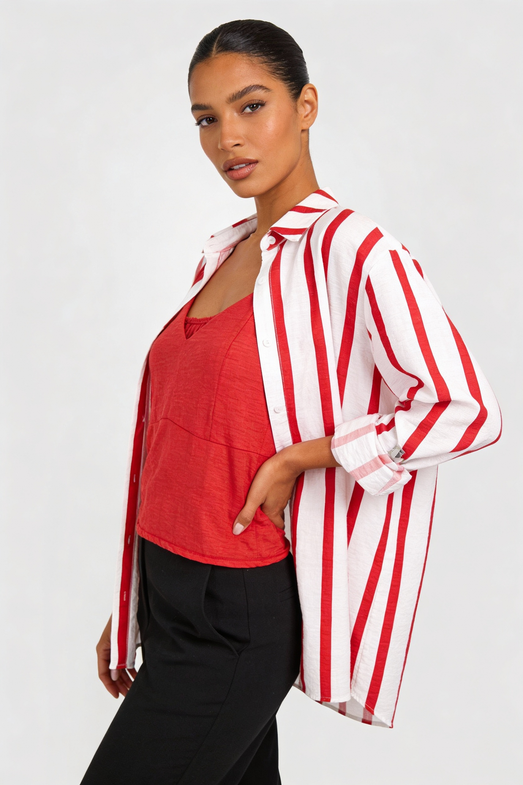Bold Vertical Stripe Relaxed Shirt with matching Tank Top