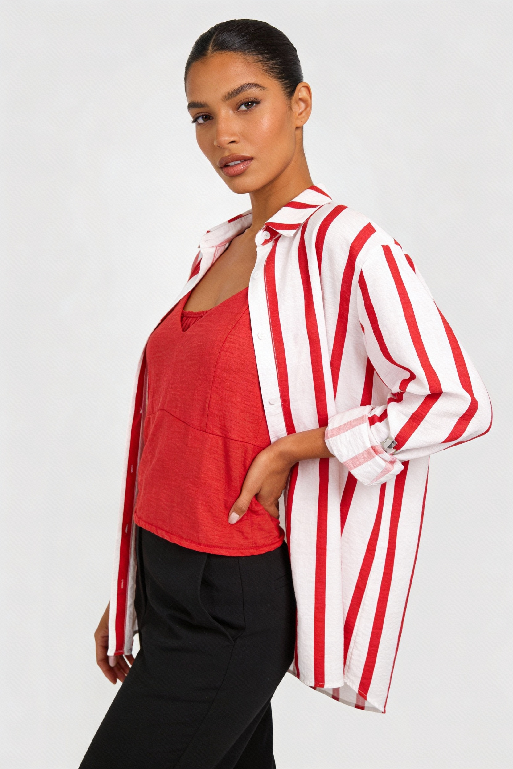 Bold Vertical Stripe Relaxed Shirt with matching Tank Top