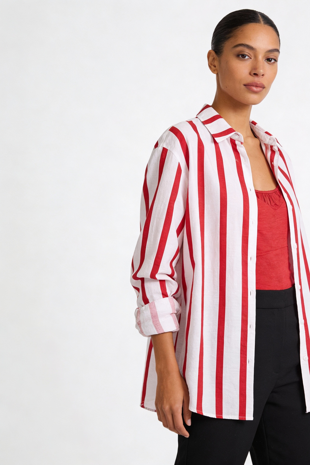 Bold Vertical Stripe Relaxed Shirt with matching Tank Top