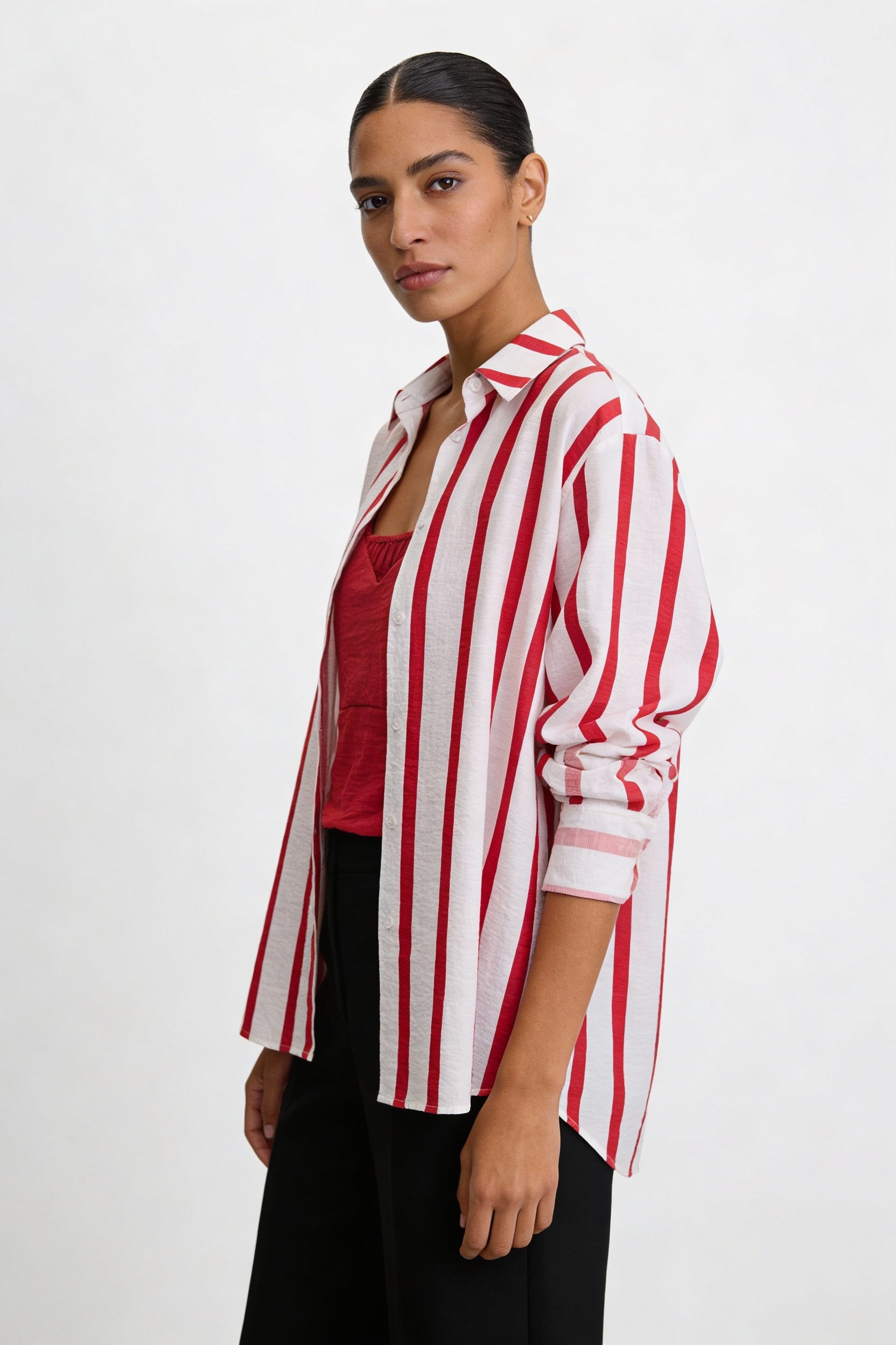 Bold Vertical Stripe Relaxed Shirt with matching Tank Top