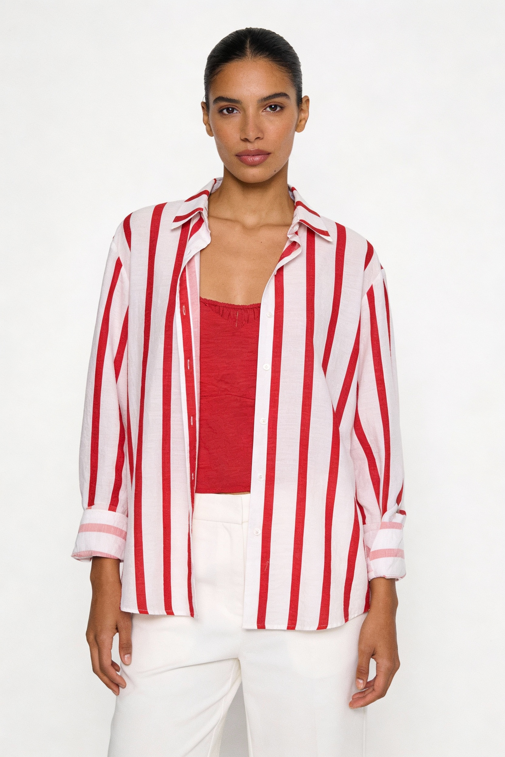 Bold Vertical Stripe Relaxed Shirt with matching Tank Top