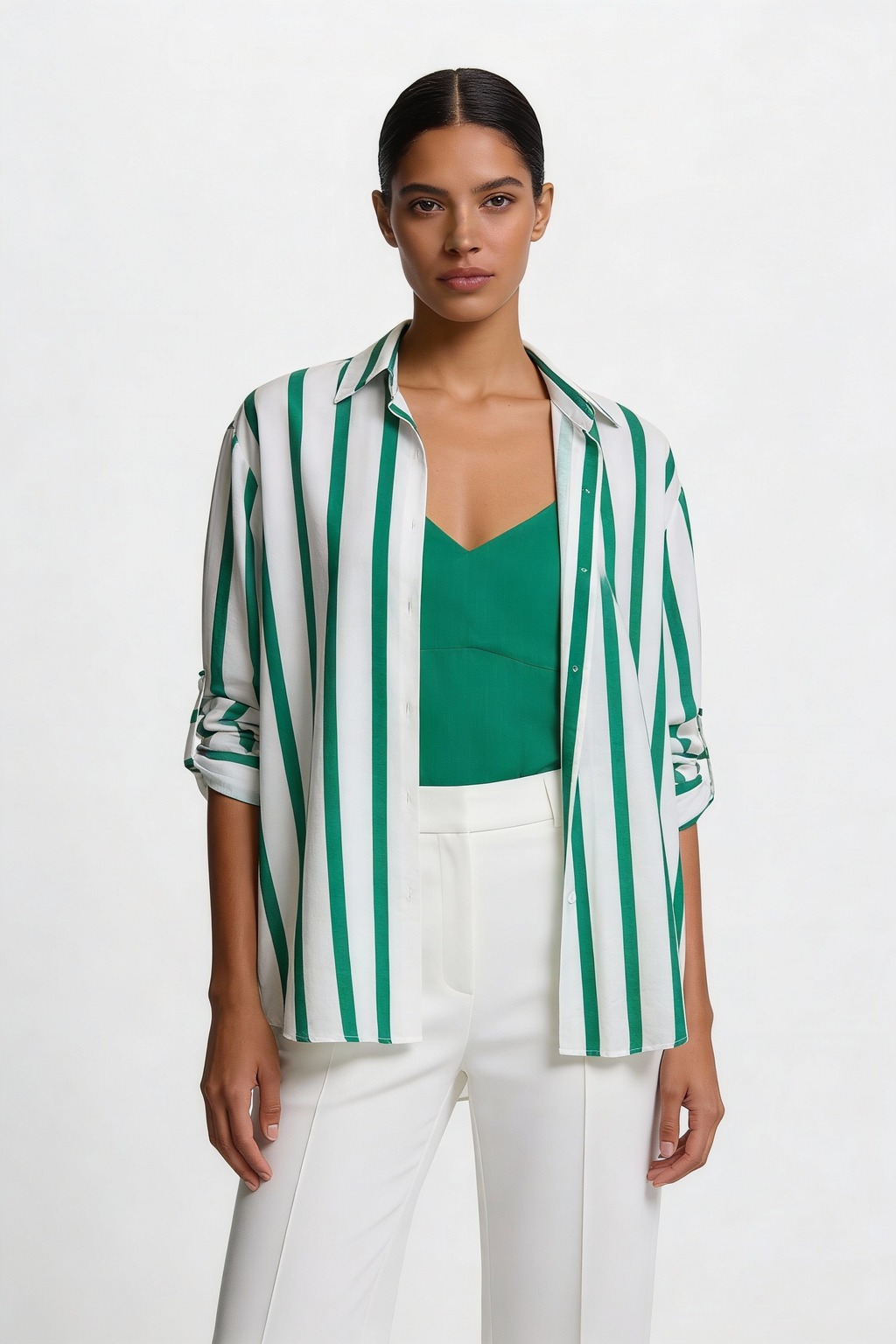 Bold Vertical Stripe Relaxed Shirt with matching Tank Top