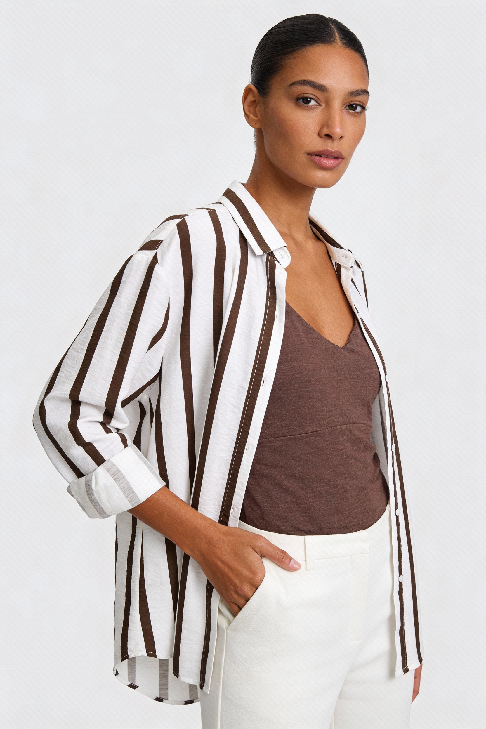 Bold Vertical Stripe Relaxed Shirt with matching Tank Top