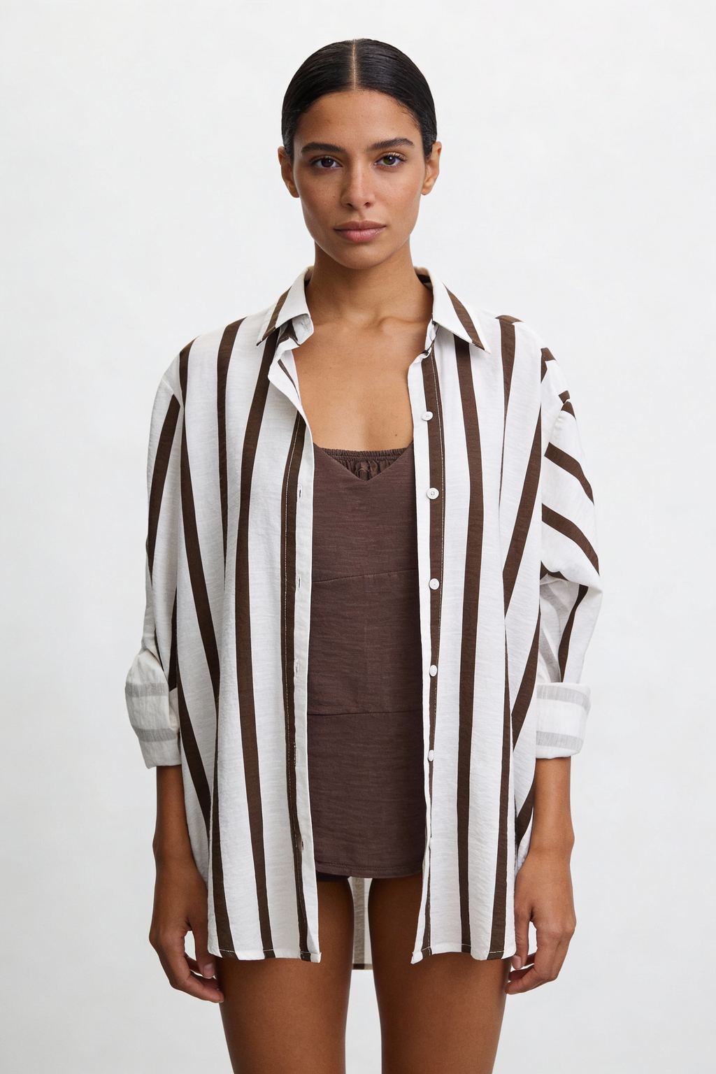 Bold Vertical Stripe Relaxed Shirt with matching Tank Top