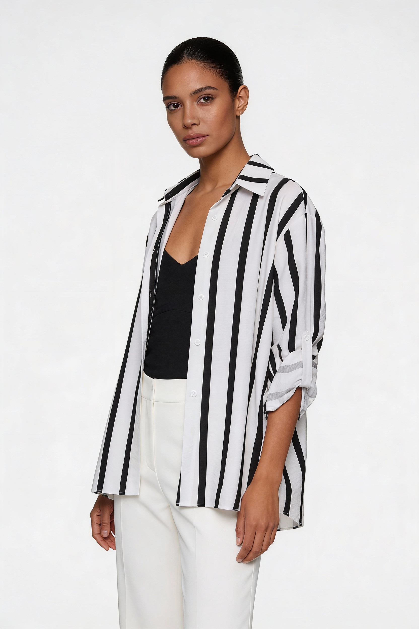 Bold Vertical Stripe Relaxed Shirt with matching Tank Top