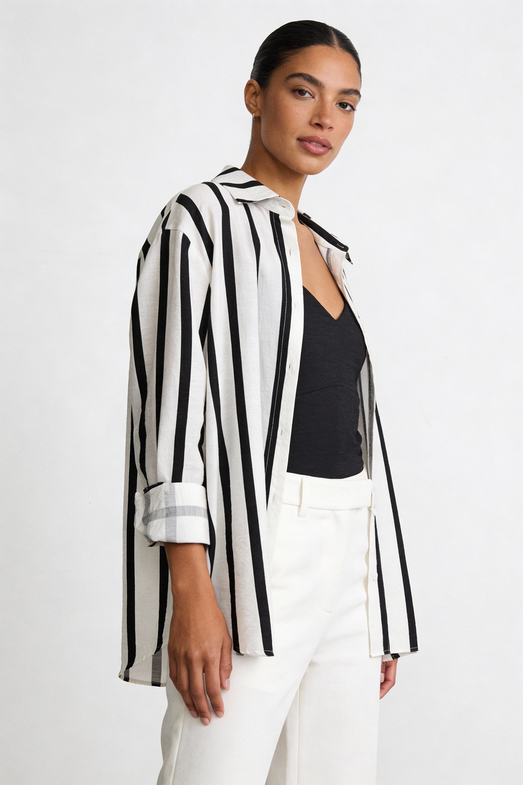 Bold Vertical Stripe Relaxed Shirt with matching Tank Top