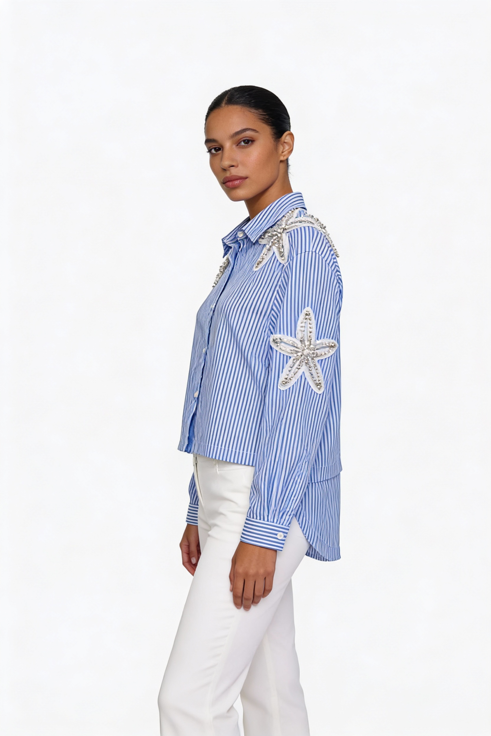 Starfish Appliqué Striped Shirt