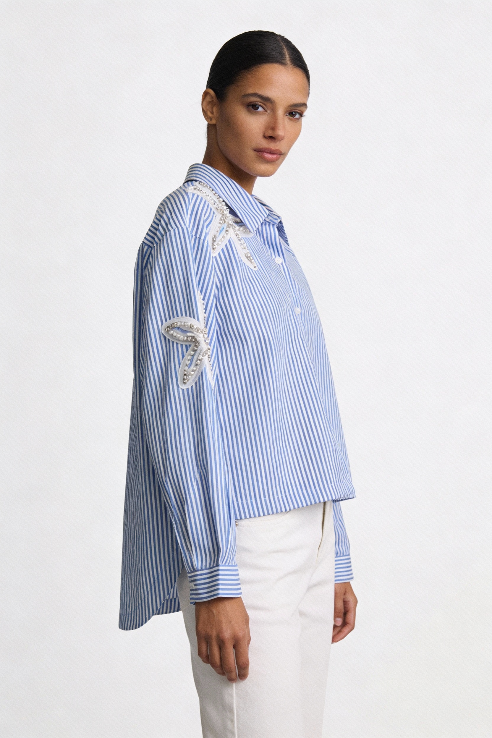 Starfish Appliqué Striped Shirt