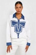 Contrast Denim Bow Accent Shirt