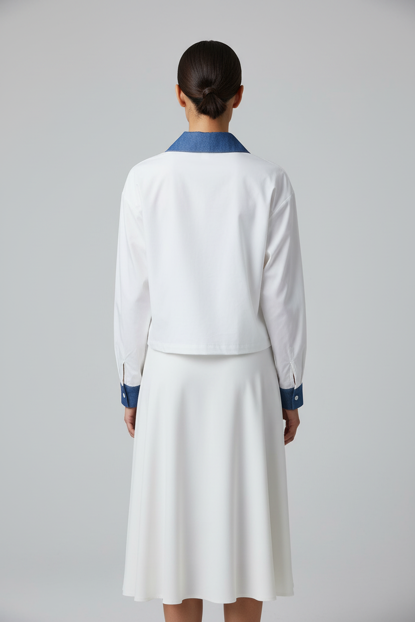 Contrast Denim Bow Accent Shirt