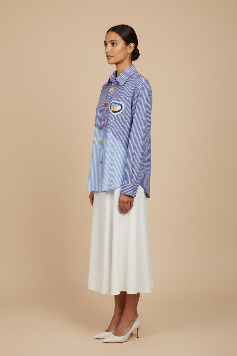 Patchwork Stripe Heart Button-Down Shirt