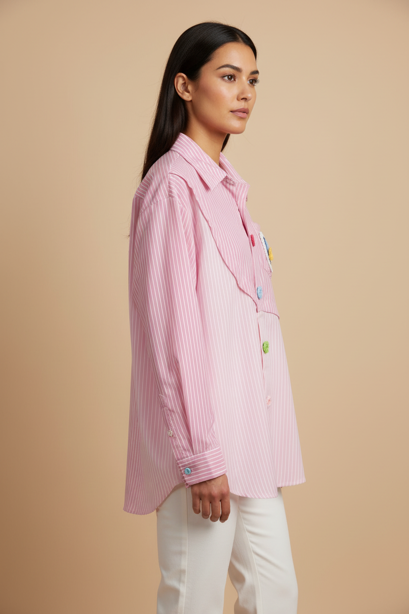 Patchwork Stripe Heart Button-Down Shirt