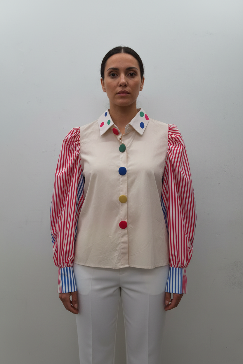 Color-Block Polka Dot & Stripe Blouse