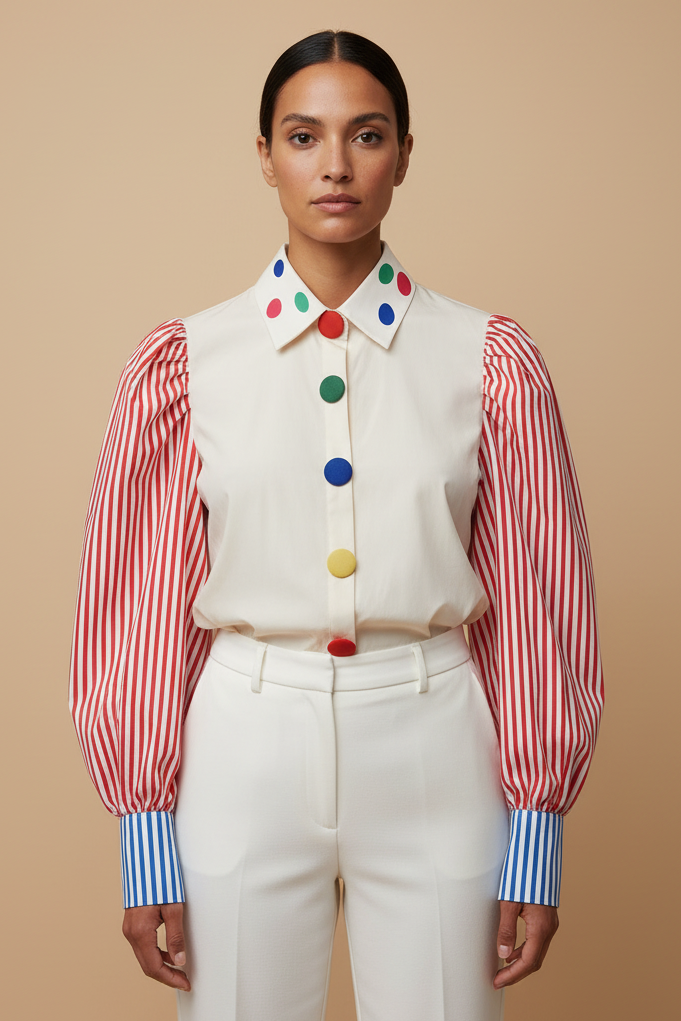 Color-Block Polka Dot & Stripe Blouse