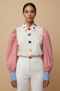 Color-Block Polka Dot & Stripe Blouse