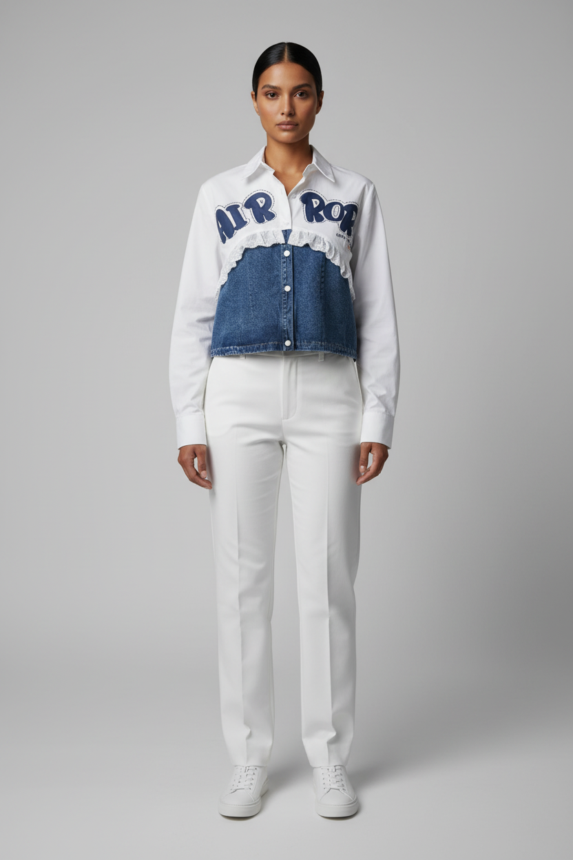 Oversized Denim Mixed Graphic Blouse