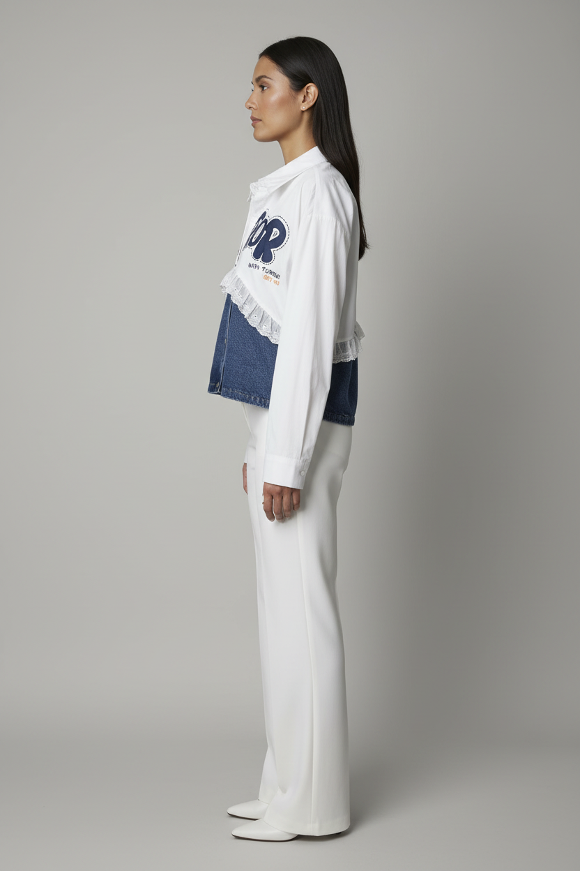 Oversized Denim Mixed Graphic Blouse