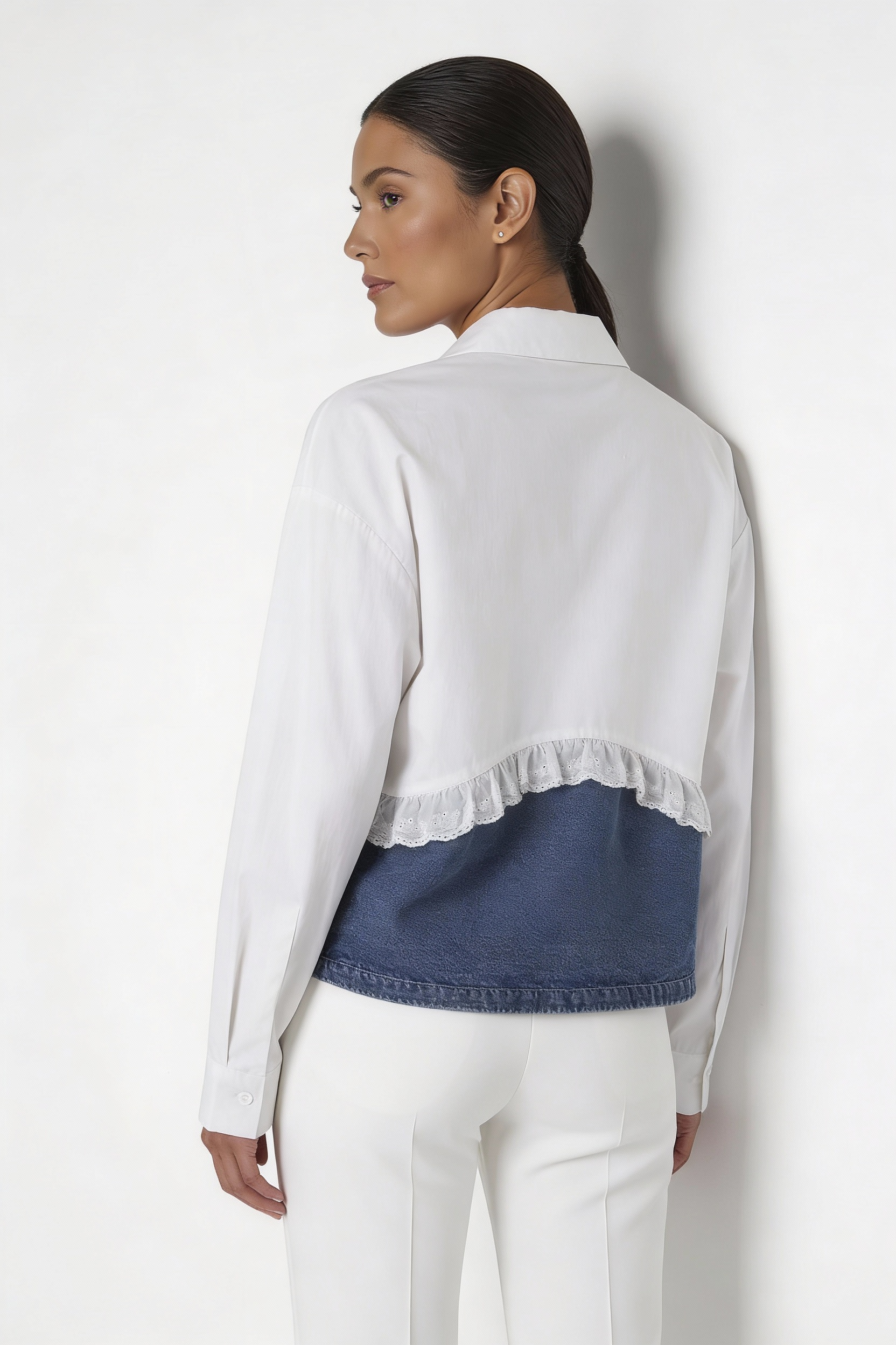 Oversized Denim Mixed Graphic Blouse