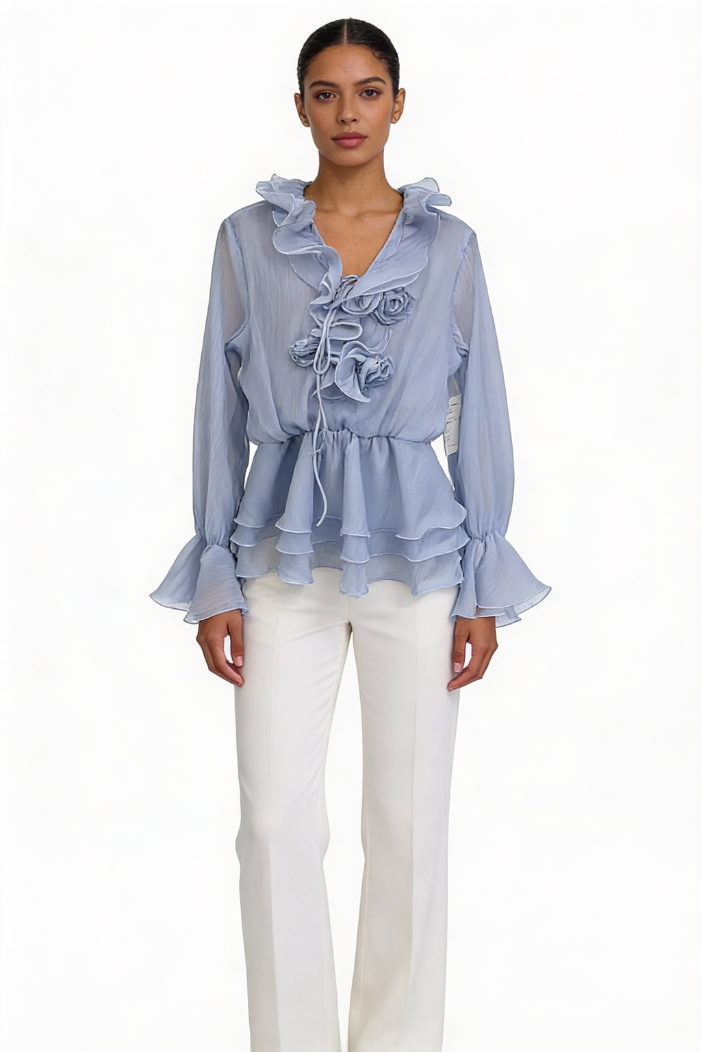 Ruffle Tiered Rosette Peplum Blouse