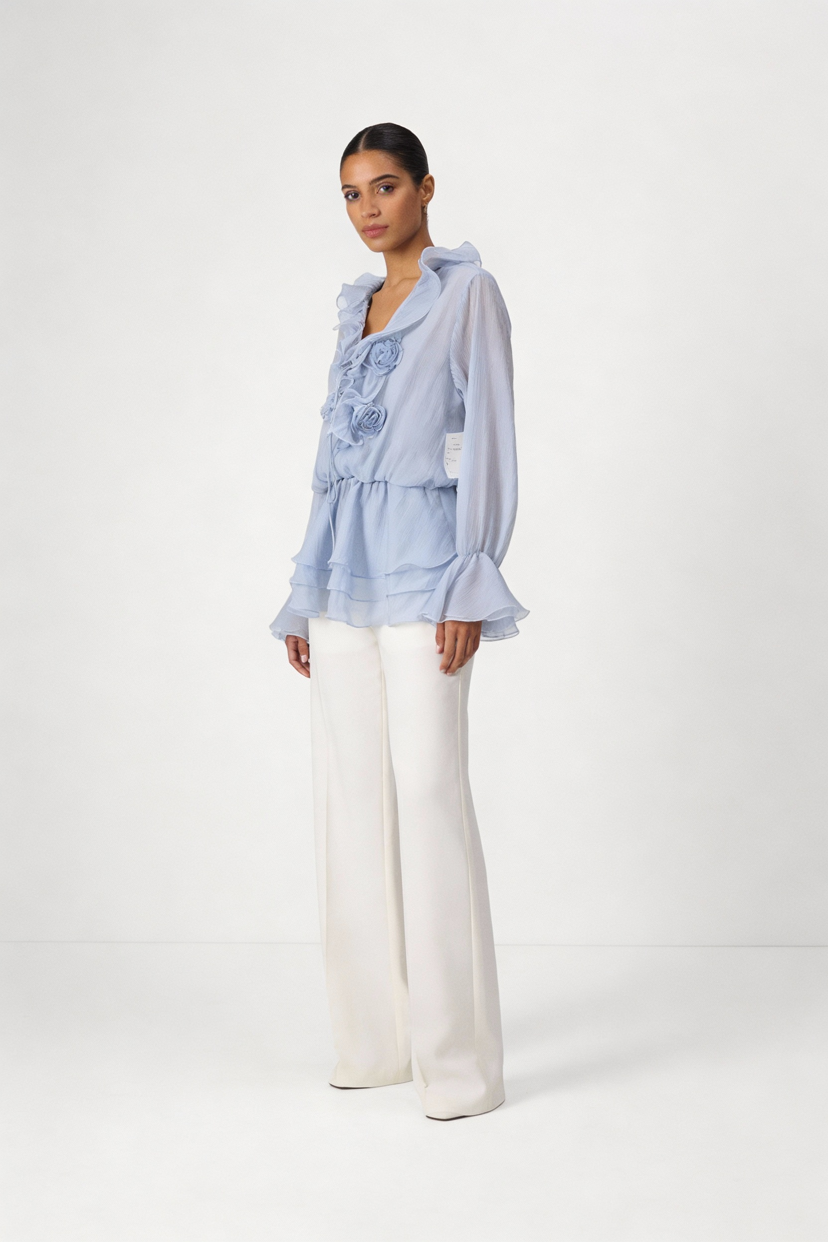 Ruffle Tiered Rosette Peplum Blouse