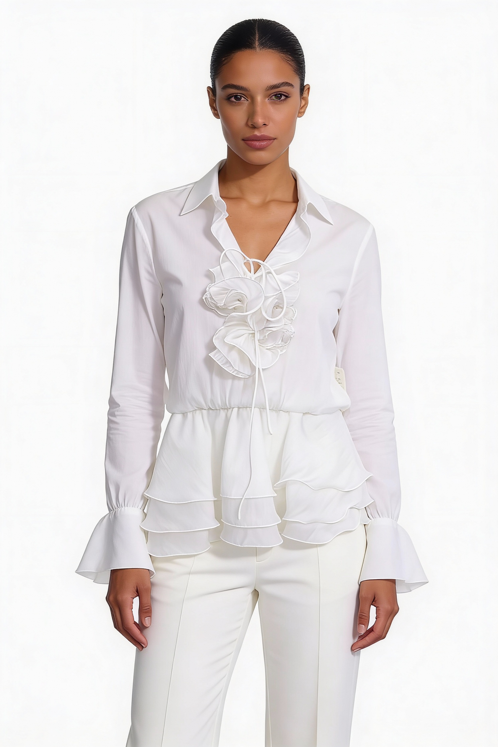 Ruffle Tiered Rosette Peplum Blouse