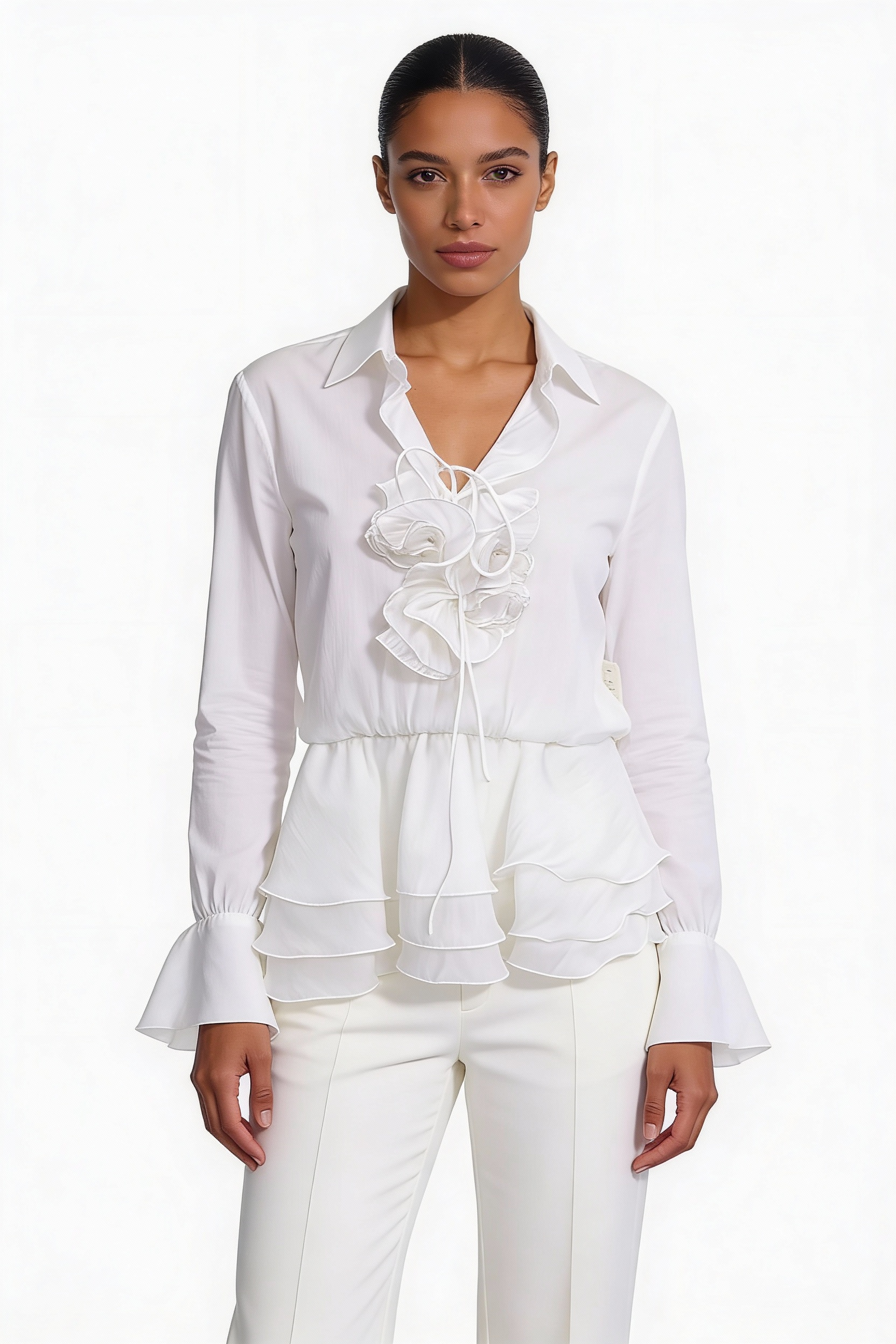 Ruffle Tiered Rosette Peplum Blouse