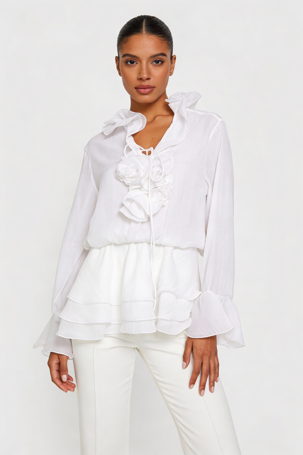 Ruffle Tiered Rosette Peplum Blouse