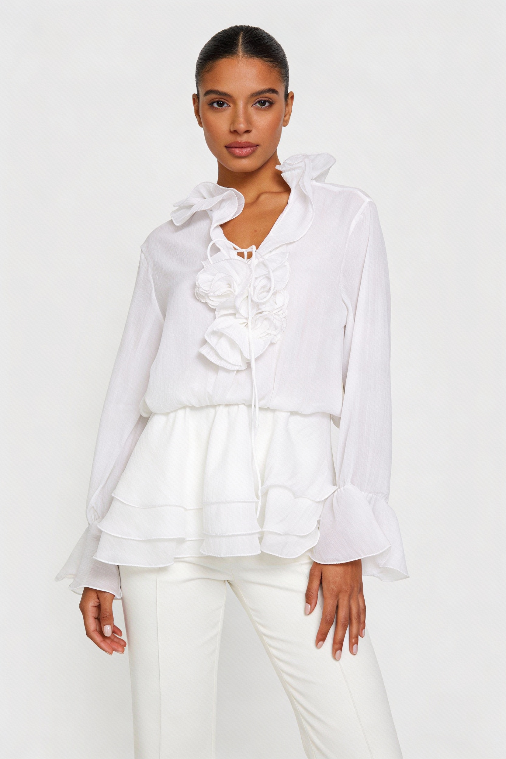 Ruffle Tiered Rosette Peplum Blouse