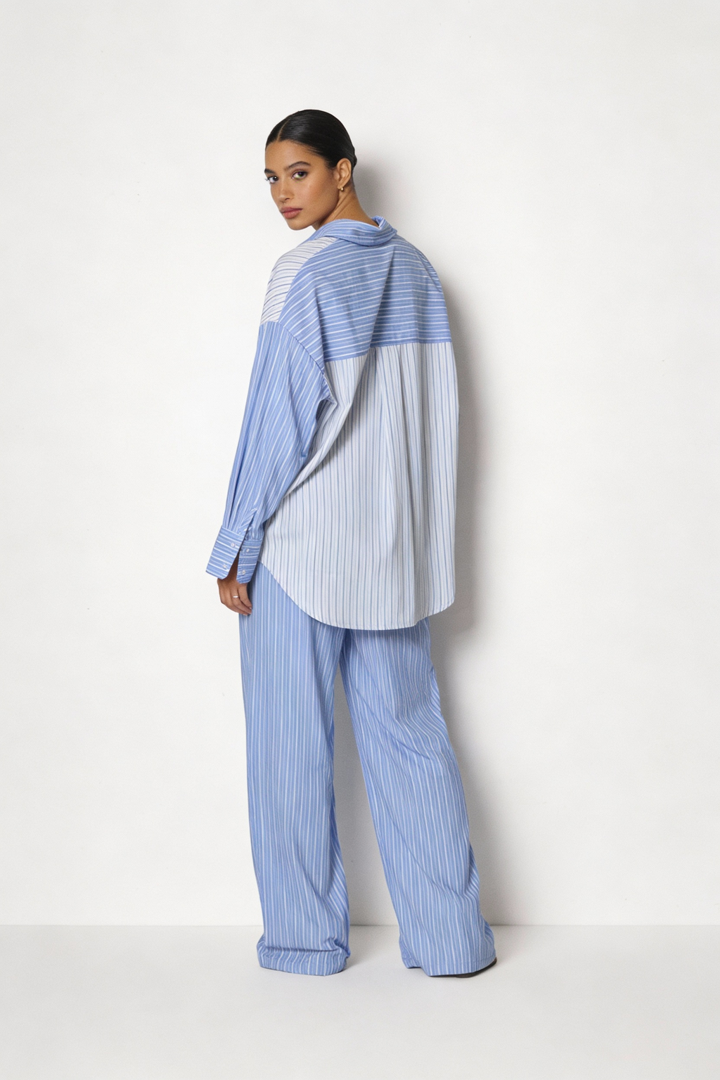 Mixed Stripe Color-Block Shirt & Pant Set