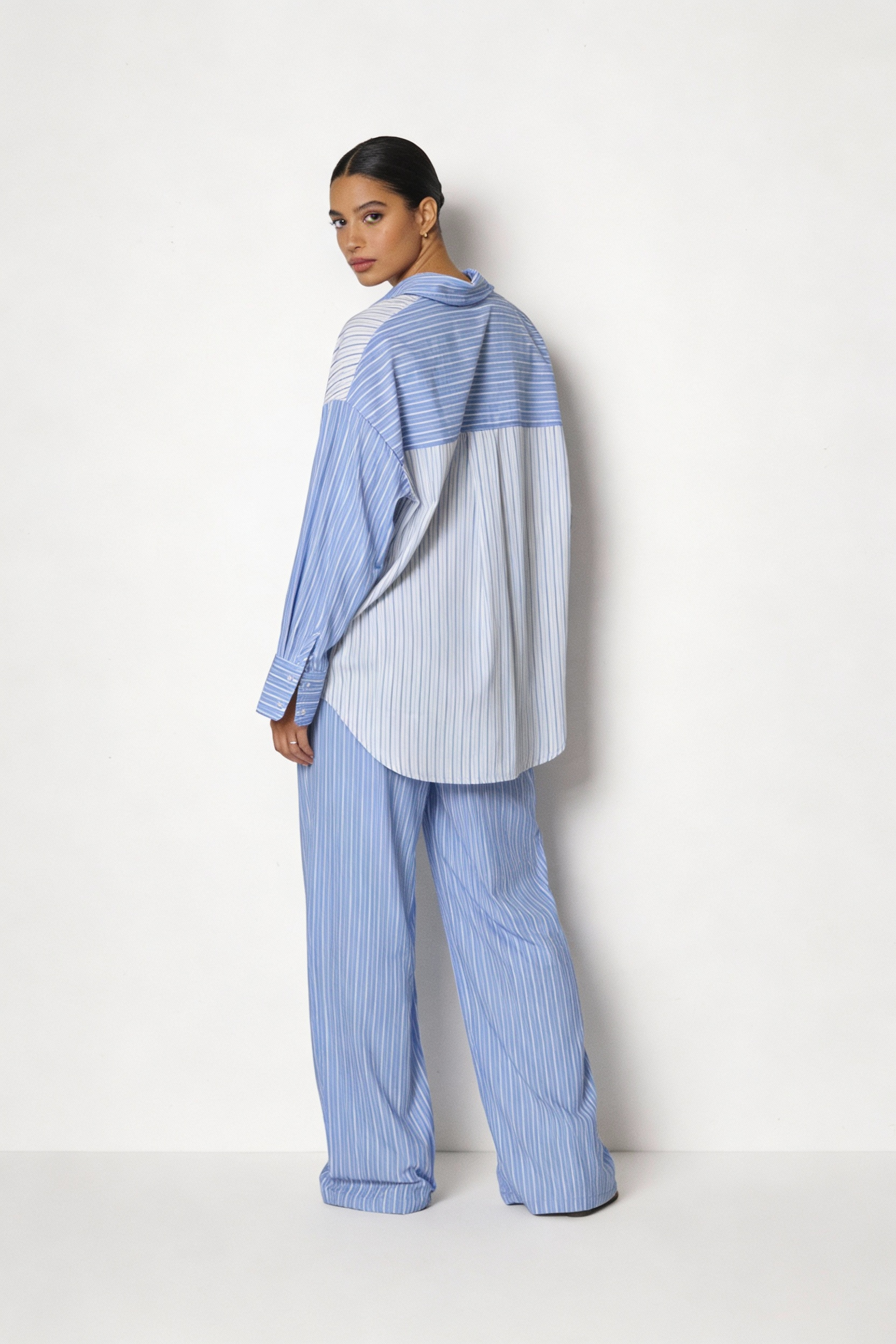 Mixed Stripe Color-Block Shirt & Pant Set
