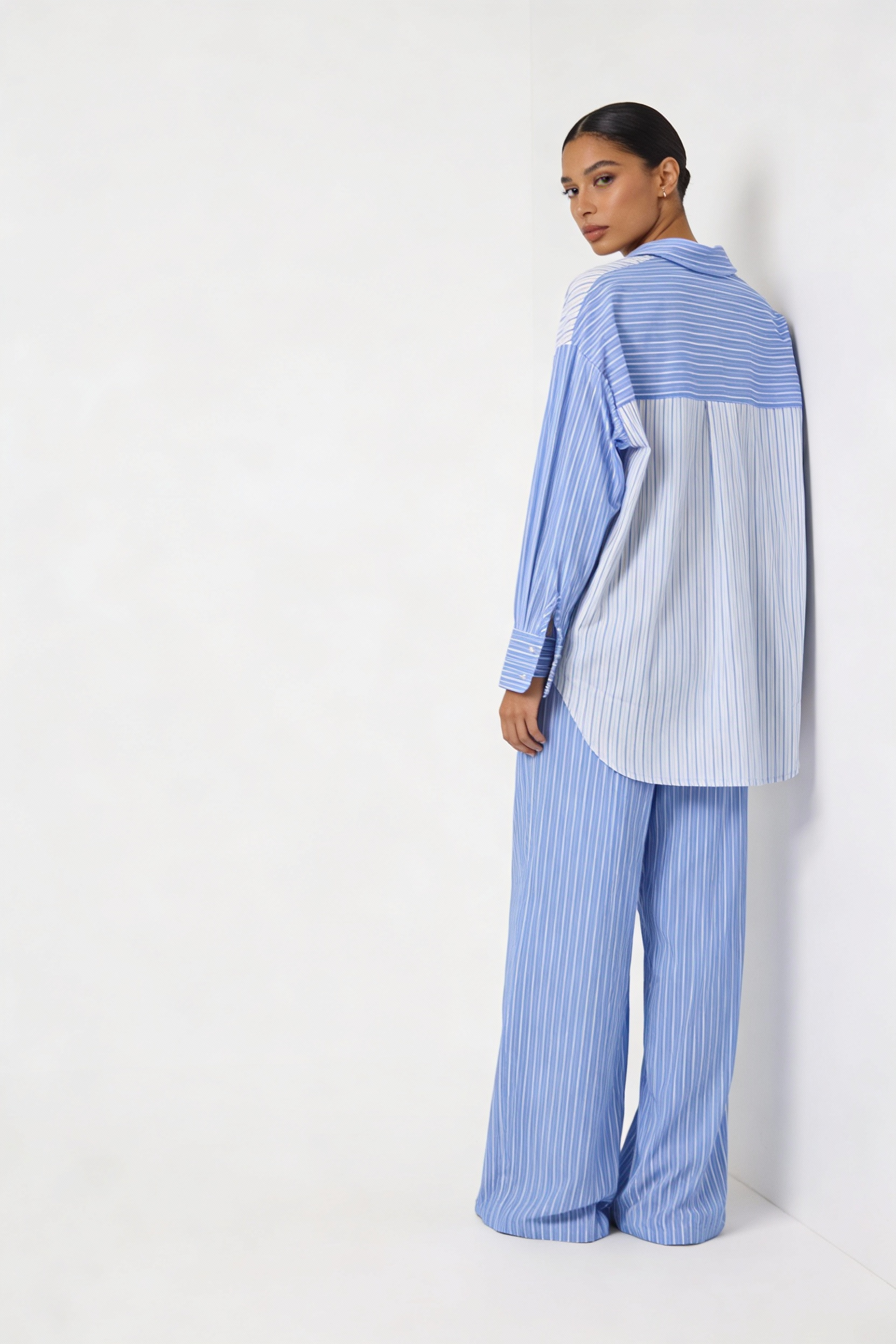 Mixed Stripe Color-Block Shirt & Pant Set