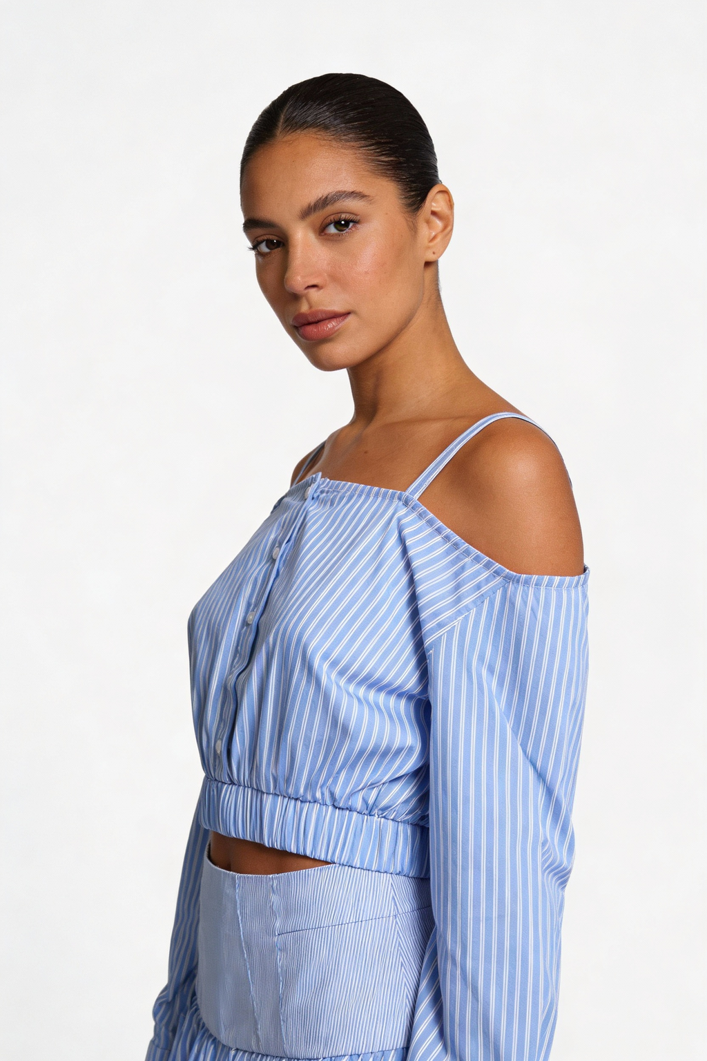 Striped Off-Shoulder Top & Bubble Skirt Set