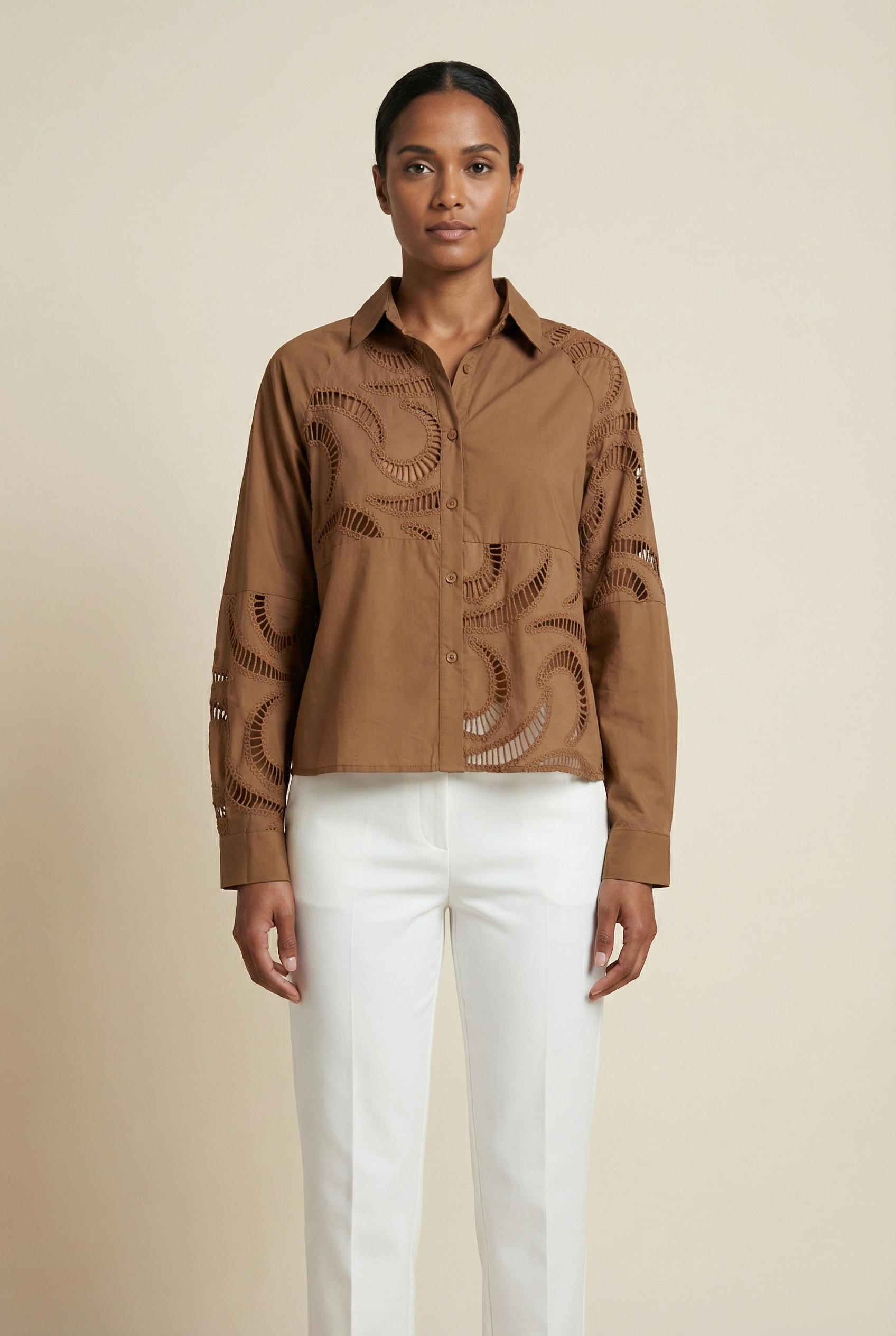 Abstract Broderie Cutout Cotton Shirt