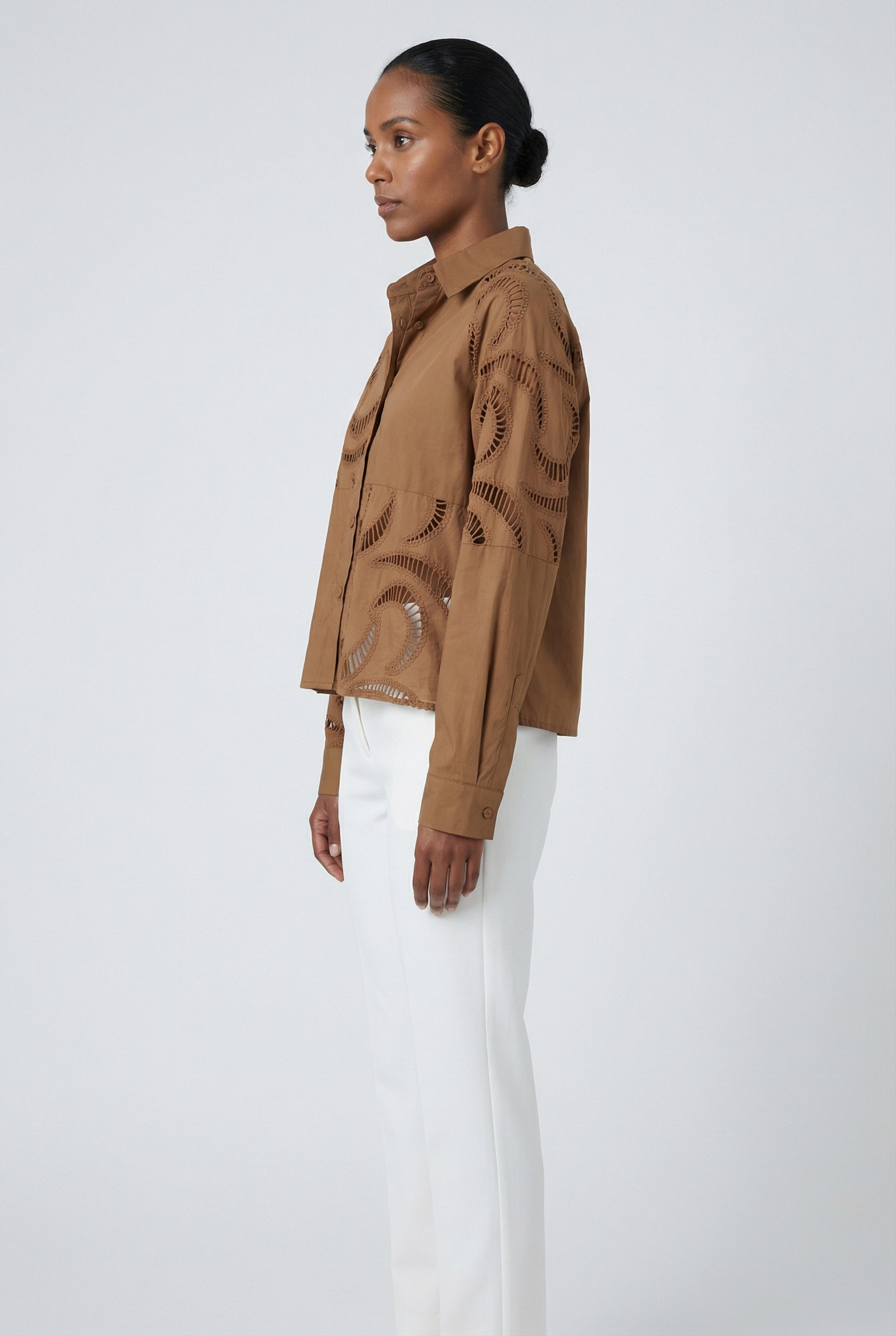 Abstract Broderie Cutout Cotton Shirt