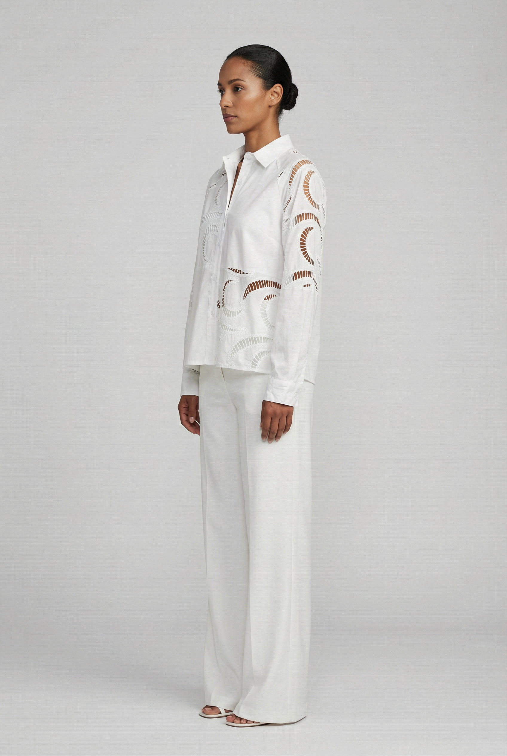 Abstract Broderie Cutout Cotton Shirt