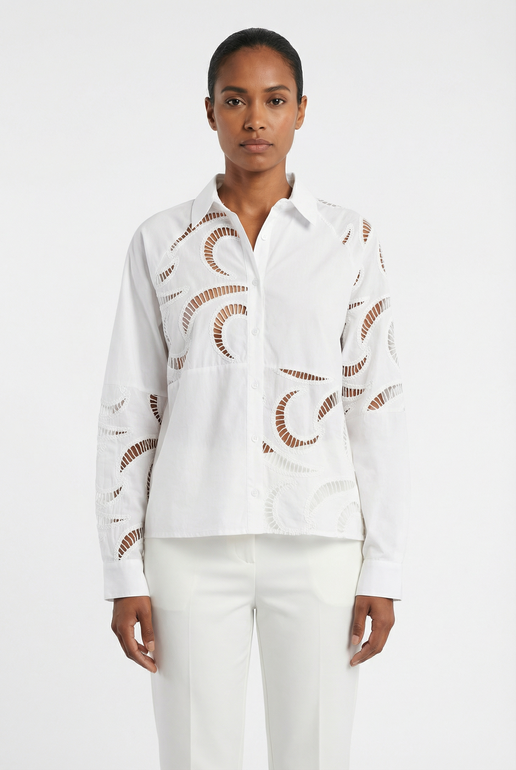 Abstract Broderie Cutout Cotton Shirt