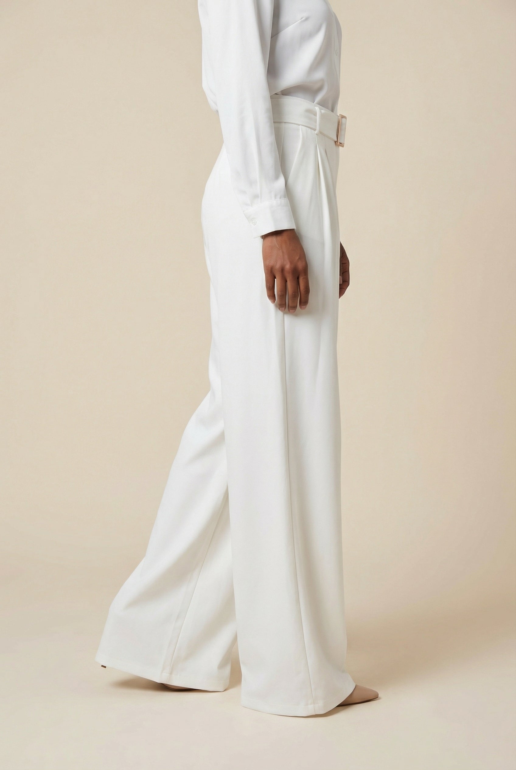Belted High-Waist Wide-Leg Trousers