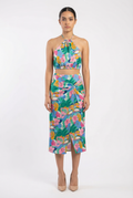 Tropical Floral Halter & Twist-Front Skirt Set