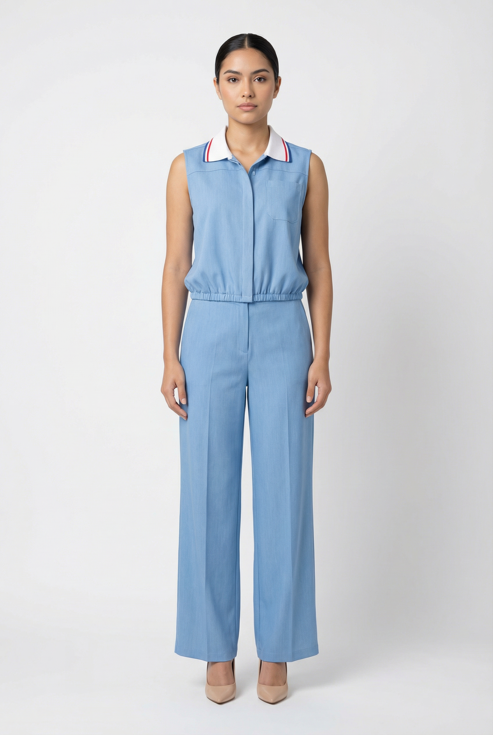 Sporty Knit Collar Sleeveless Set