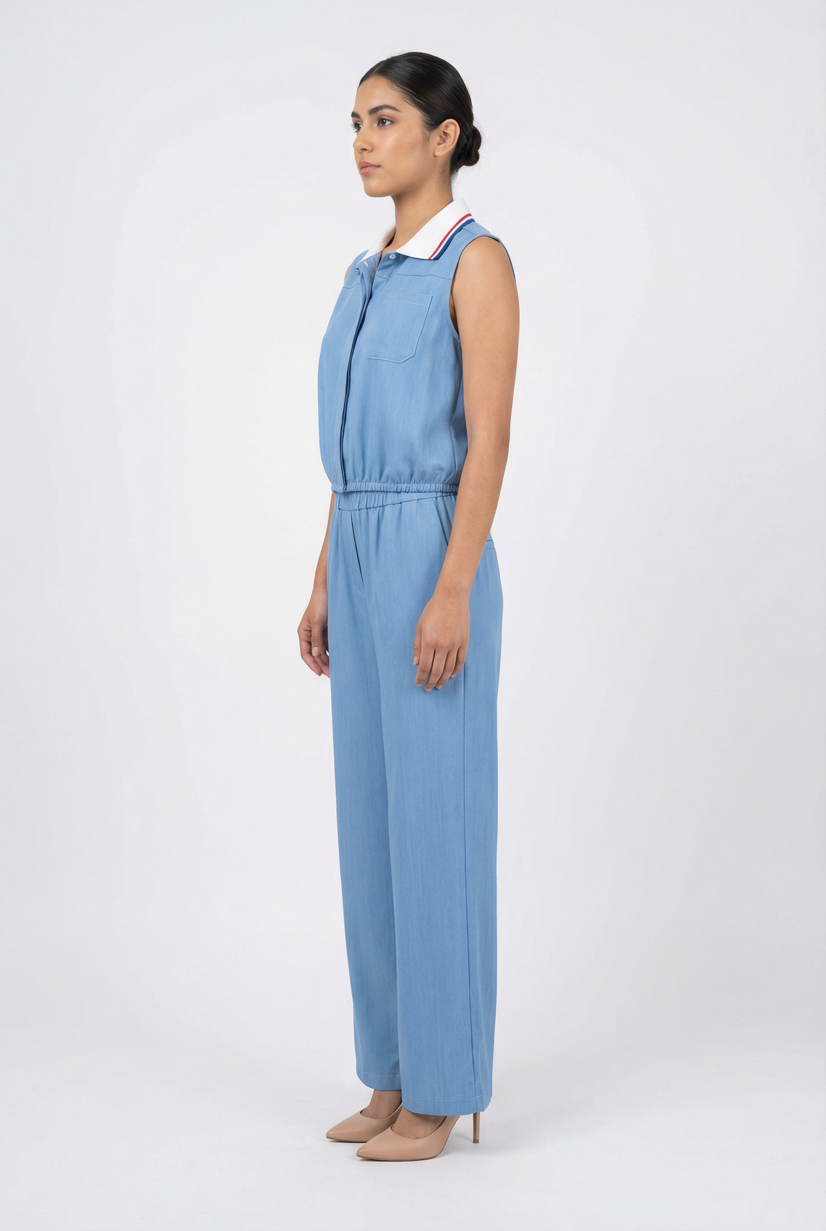 Sporty Knit Collar Sleeveless Set