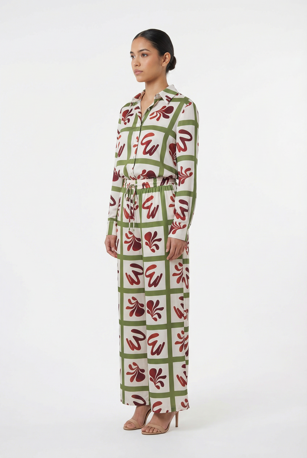 Geometric Floral Grid Shirt & Pant Set