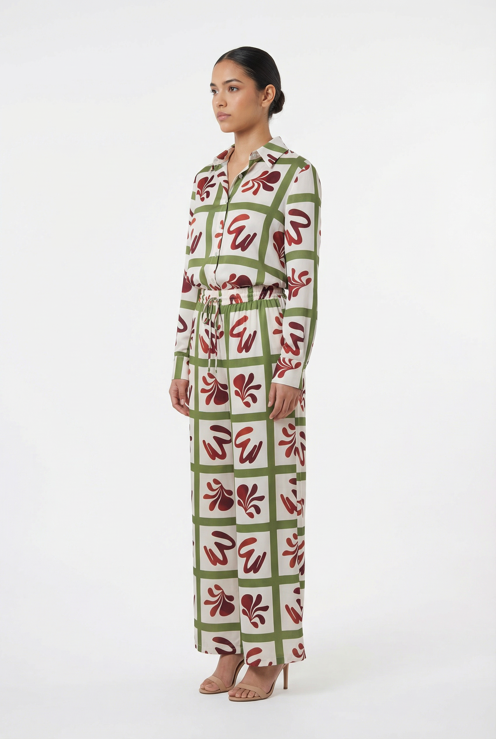 Geometric Floral Grid Shirt & Pant Set