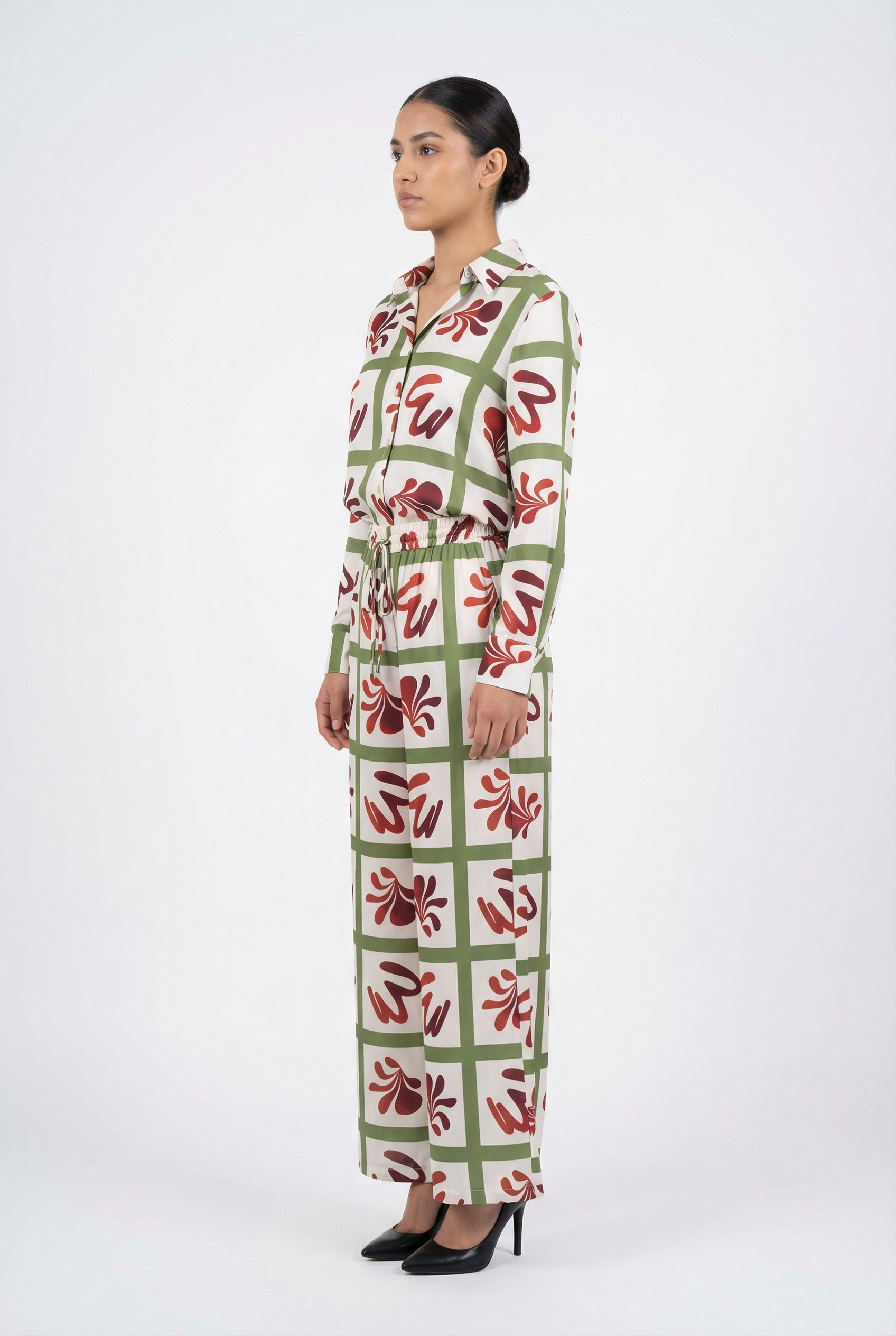 Geometric Floral Grid Shirt & Pant Set