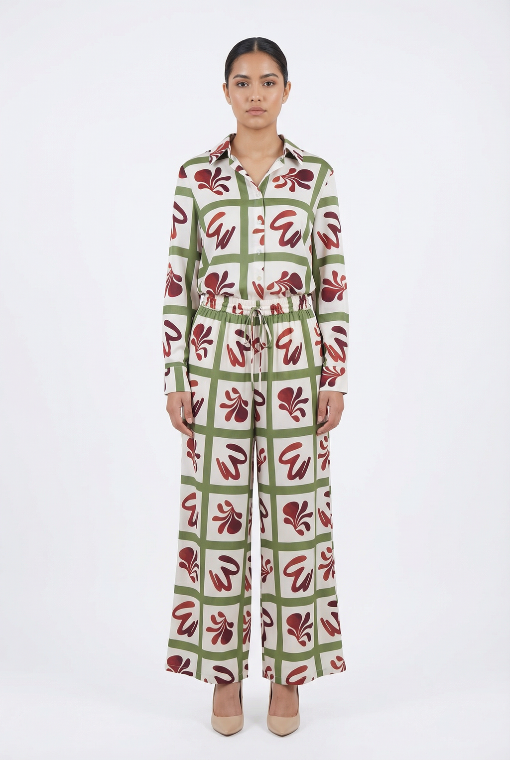 Geometric Floral Grid Shirt & Pant Set