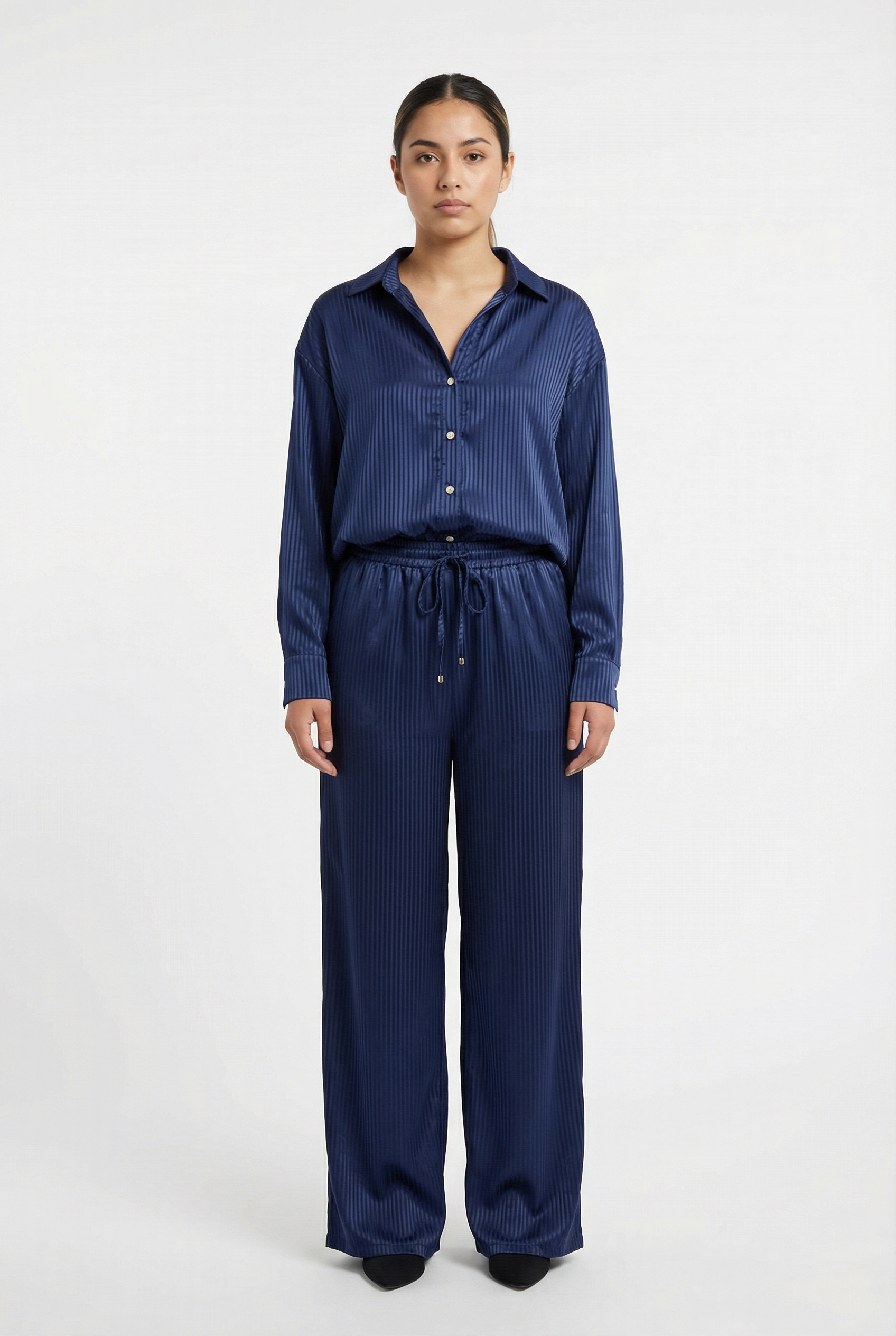 Satin Shadow Stripe Shirt & Pant Set