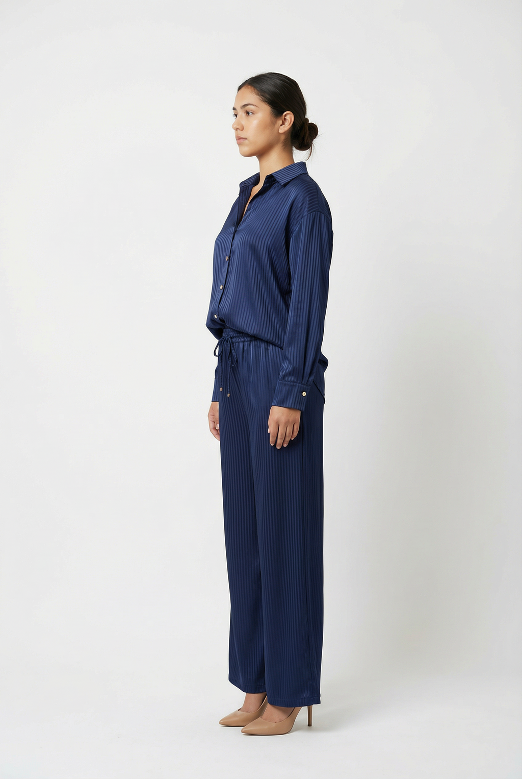 Satin Shadow Stripe Shirt & Pant Set